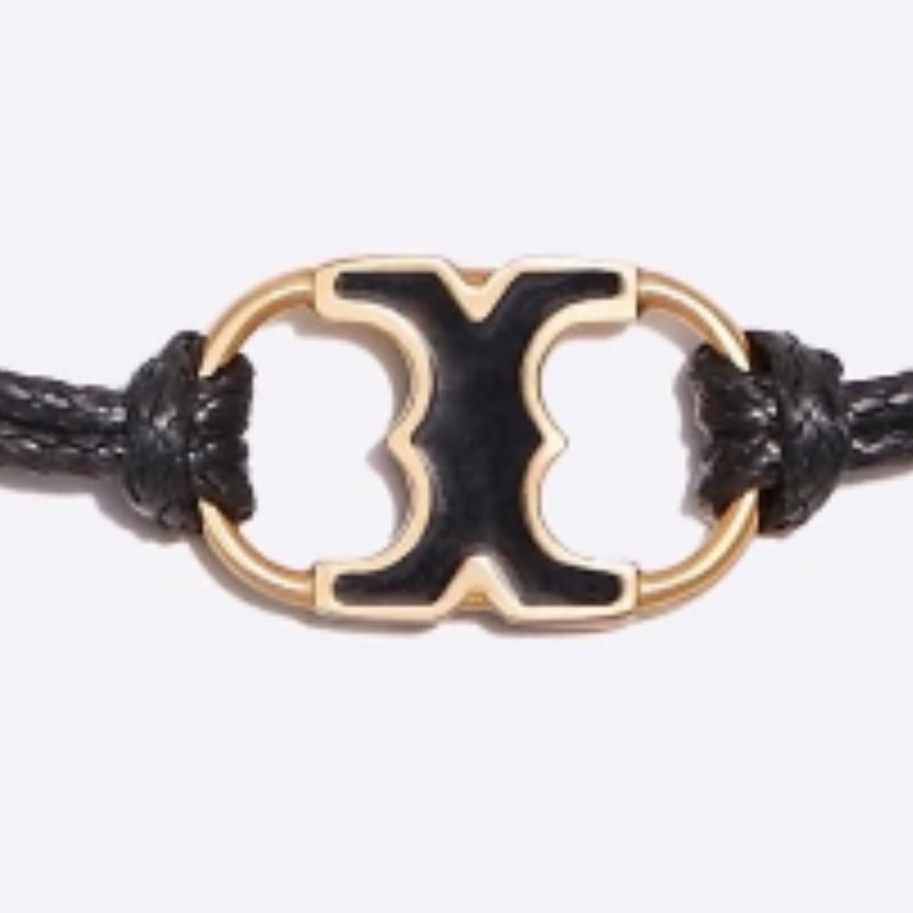 Tory Burch Black Embrace Cord Gold Logo Link Bracelet - Picture 3 of 7